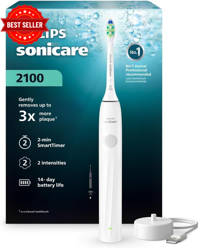 Sonicare 2100 Series Electric Toothbrush (AU Version) with 2 Intensity Levels, E