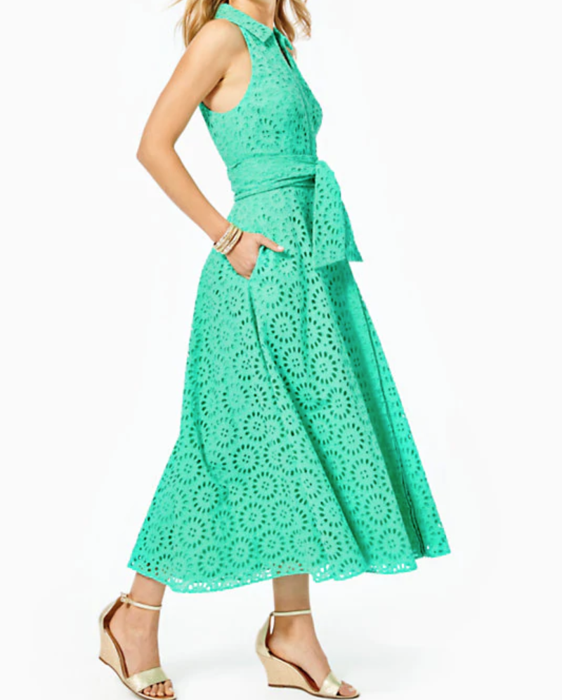 LILLY PULITZER LILLY PULITZER SZ2 CHRISELLA ÖSEN MIT GÜRTEL MIDI HEMD KLEID GUSTAVIA GR