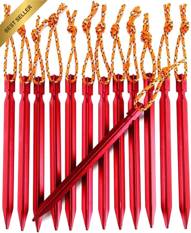 Tent Pegs 12PCS Heavy Duty Camping Stakes for Outdoor Tent & Tarp - Essential Ca