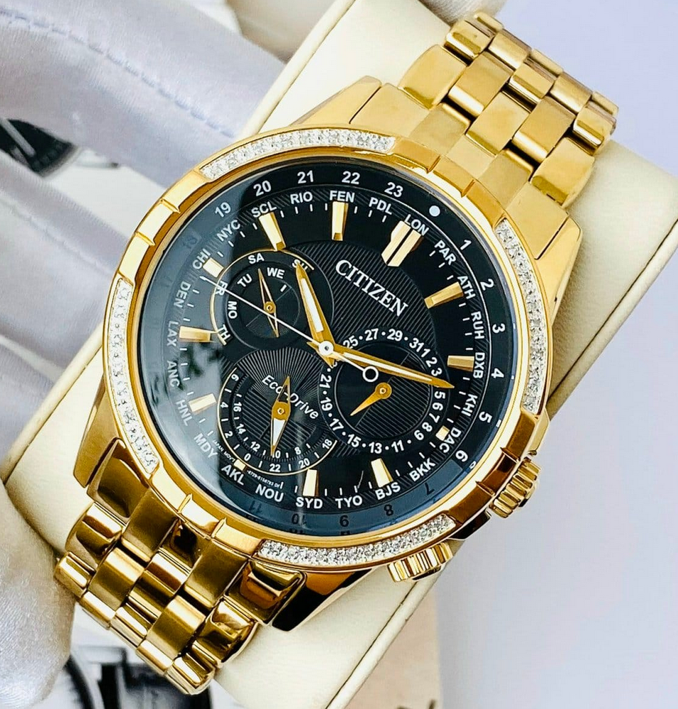 Citizen Calendrier Gold Tone BU2082-56E Black Dial Eco-Drive