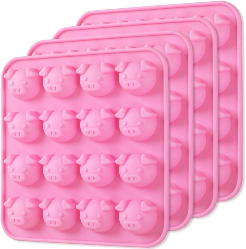 Piggy Chocolate Silicone Mold, 4 Packs 16- Cavity Pig Face Emoticons Piglet Cand