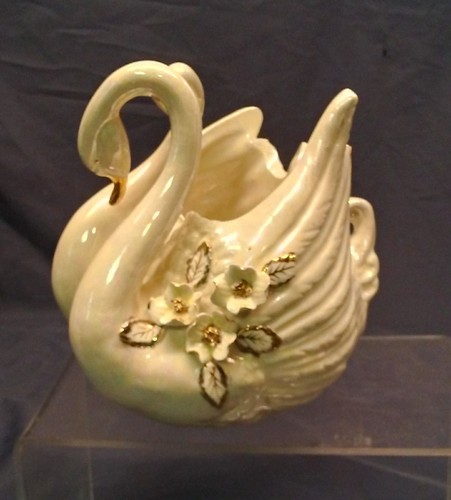 Vintage Norcrest Double Swan Planter Iridescent Luster Pearl