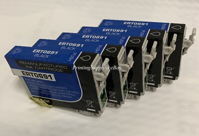  5PK BK Ink For Epson 69 T0691 CX5000 CX6000 WorkForce 30 310 315 500 600 610 61