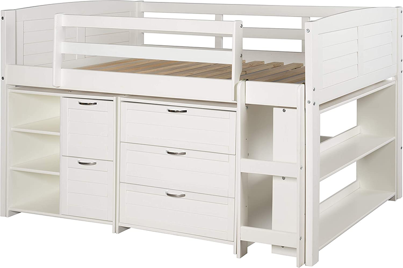 Louver Panel Modular Low Loft Bed in White Finish - Combo Set A