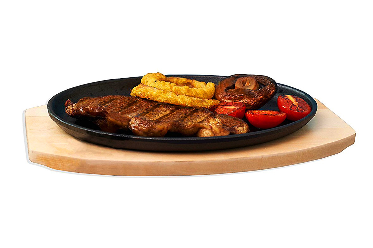 Cast Iron Oval Hot Sizzler Sizzling Plate Steak Grill Platter & Base