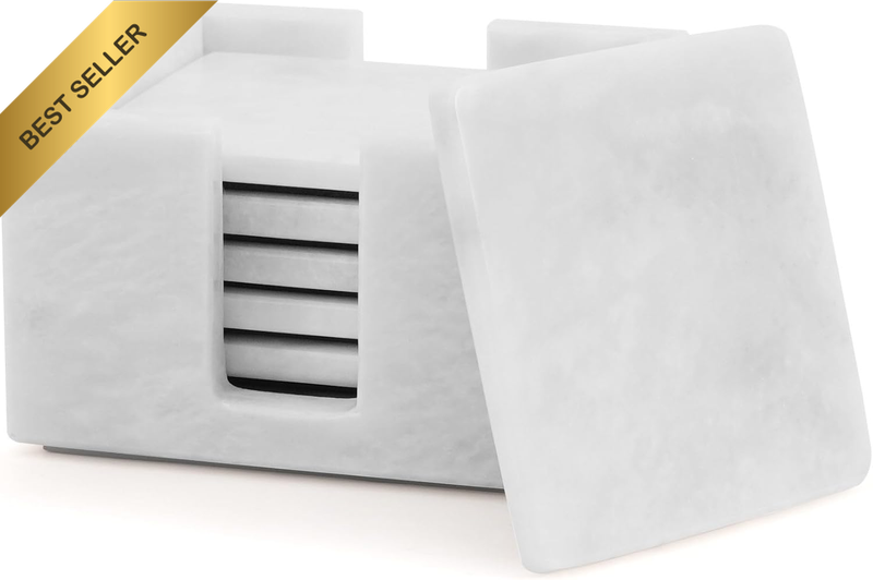 Marble Coaster Set with Holder 3.5" Inches White Square Handmade Coasters Set of