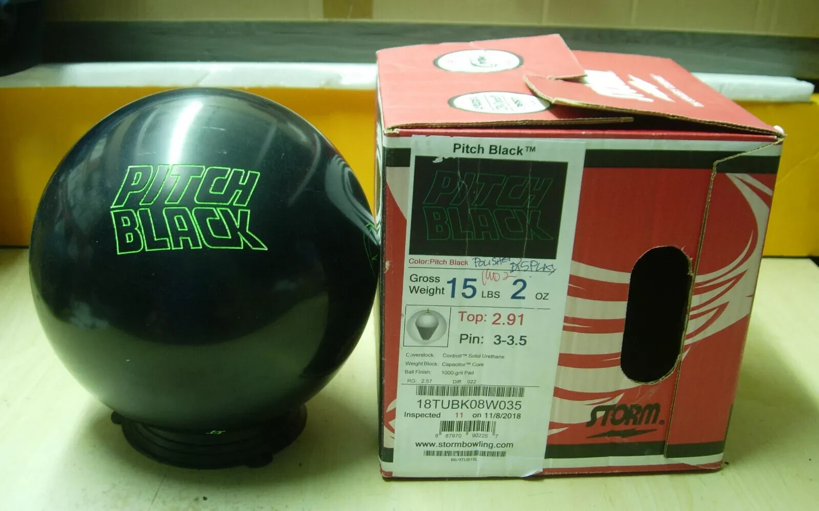 15 lb 2 oz, 2.92, Pin 3-3.5 POLISHED NIB Storm PITCH BLACK 15 lb 2 oz, 2.92, Pin 3-3.5 POLISHED NIB Storm PITCH BLACK