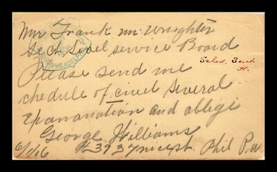 US POSTAL CARD PHILADELPHIA PENNSYLVANIA NICETOWN STATION 1906 BACKSTAMP