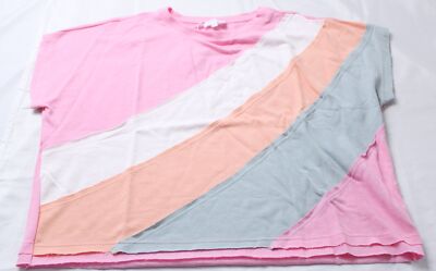 AnnieWear Los Angeles Women's S/S Colorblock Tee EJ2 Cany Pink Combo Large NWT 