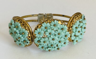 Vintage Early Unsigned Miriam Haskell Celluloid Flowers Wire Bracelet ! Stunning