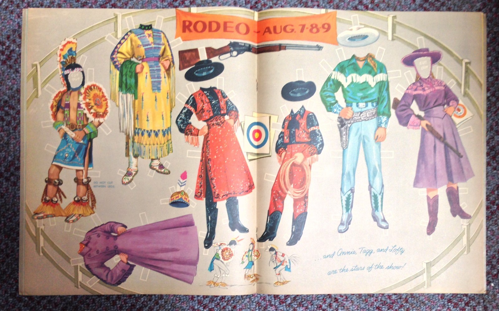 Vintage 1954 Annie Oakley Cut-Out Dolls By Whitman Un-Cut