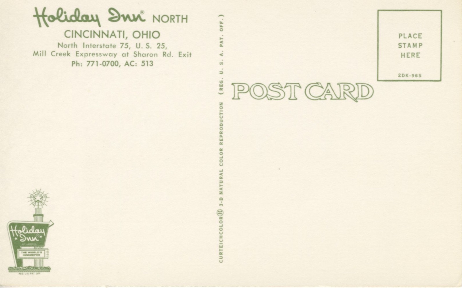 Holiday Inn North ~ Cincinnati Ohio OH ~ Interstate 75 Highway Postcard