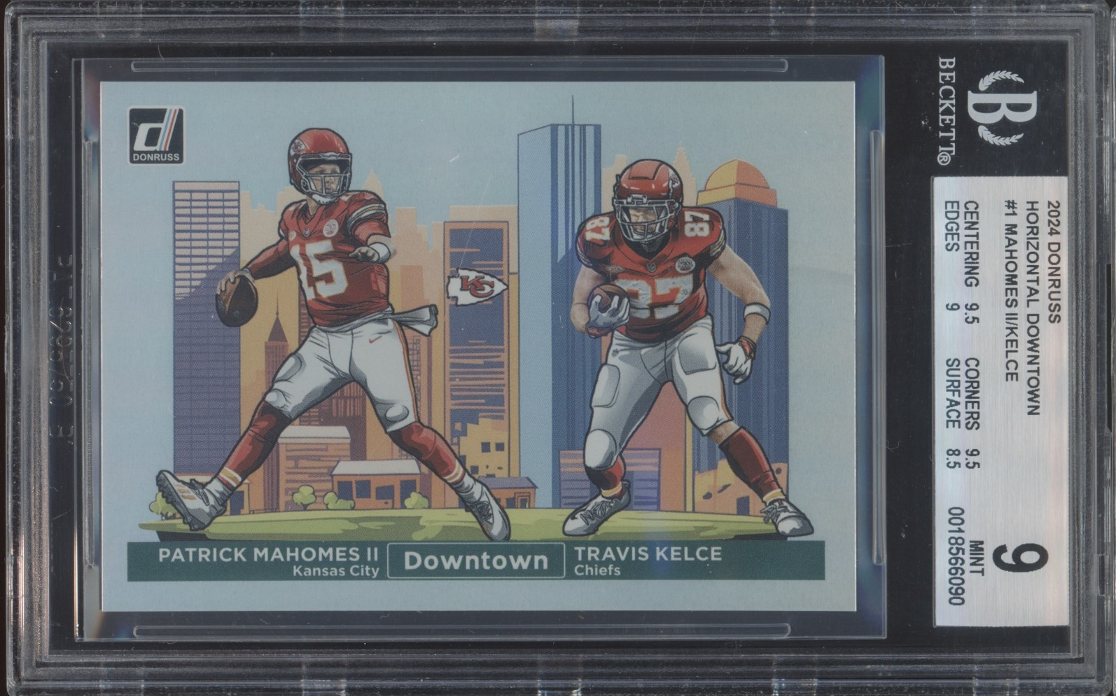 2024 Donruss Downtown Horizontal #1 Patrick Mahomes II Travis Kelce Mint BGS 9