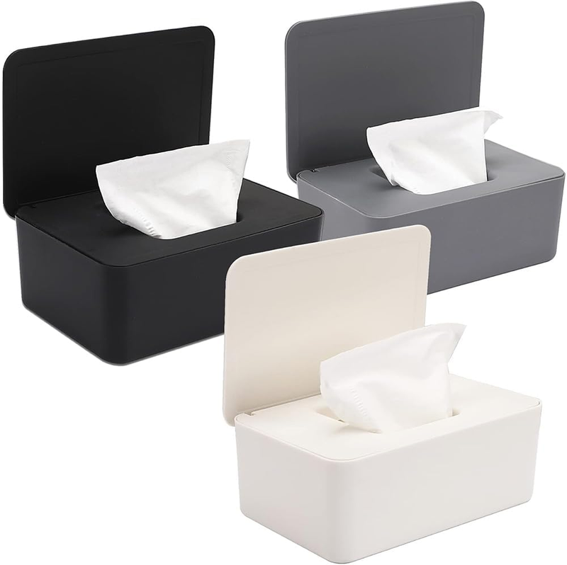 3 Pack Wipes Dispenser Refillable,Desktop Wet Wipe Box,Dustproof with Cover,Keep
