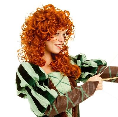 Princess Paradise Forest Wig Curly Womens Adult Red Brave Medieval Ren Merida