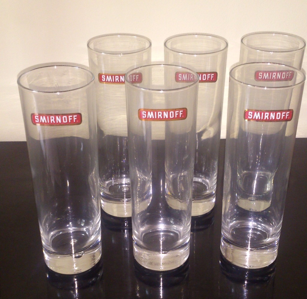 Set of Six 'Smirnoff" vodka glasses JUST £4 in Brighton, East
