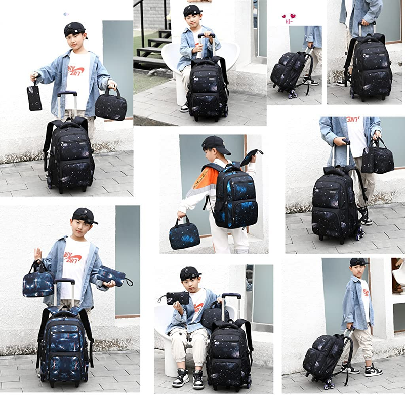 Boys Rolling Backpacks Kids Luggage Wheeled Bags Kids Trolley School Bags Space