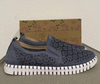 Isle Jacobson Shoes Womens 44 (12) Hornbak Tulip Blue Grey Perforated Slip On