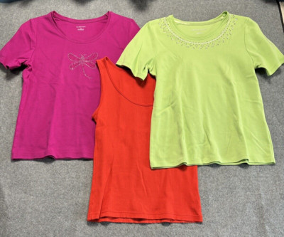Lot of 2 Allison Daley Womens Top Small Bling Pink/Lime+Ralph Lauren Orange Tank