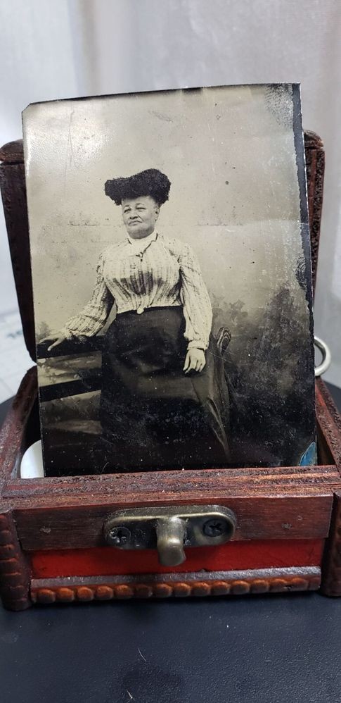 Antique Tintype Photograph Victorian Woman Portrait Black And White Metal