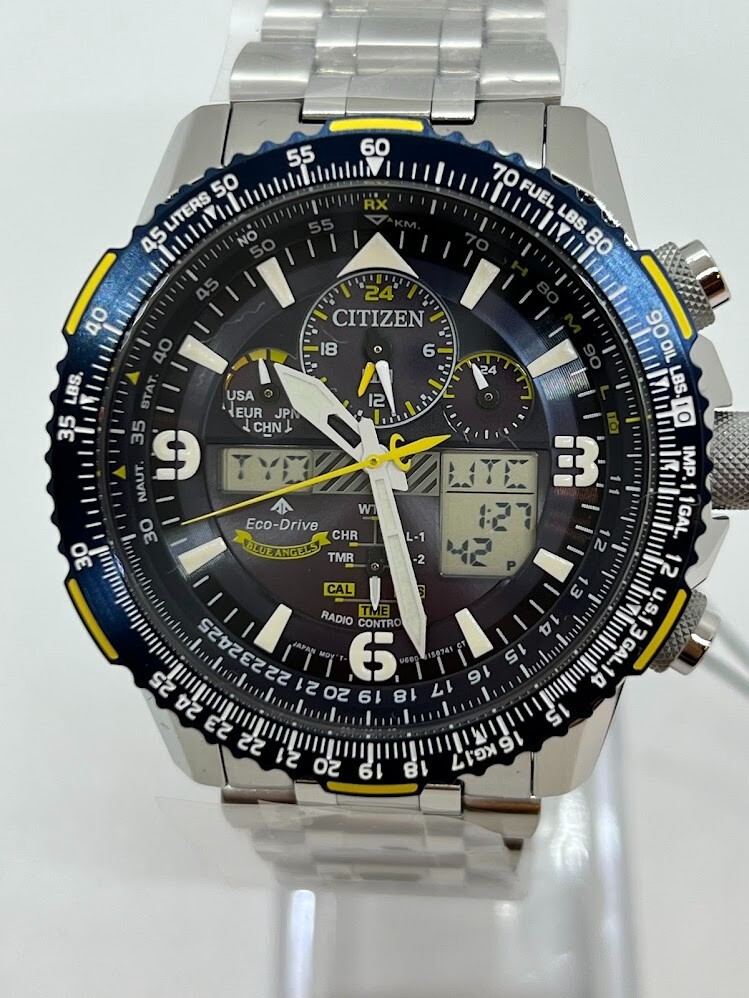 Pre-owned Citizen Promaster Sky Blue Angels Jy8078-52l Eco-drive Solar Atomic Men Watch In Silver