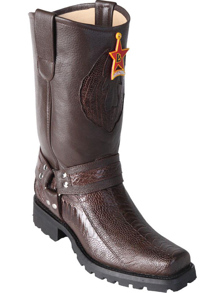 Pre-owned Los Altos Boots Los Altos Ostrich Leg Brown Motorcycle Biker Western Cowboy Work Boot Ee 550507