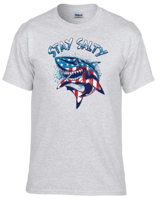 Stay Salty Patriotic Shark Ash Tee Shirt
