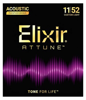 Elixir Strings Attune Phosphor Bronze Acoustic Guitar Strings 11-52 Custom Light