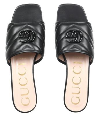 

НОВЫЕ РОСКОШНЫЕ ЧЕРНЫЕ КОЖАНЫЕ САНДАЛИИ GUCCI С ЛОГОТИПОМ GUCCI 39/США 9, Черный