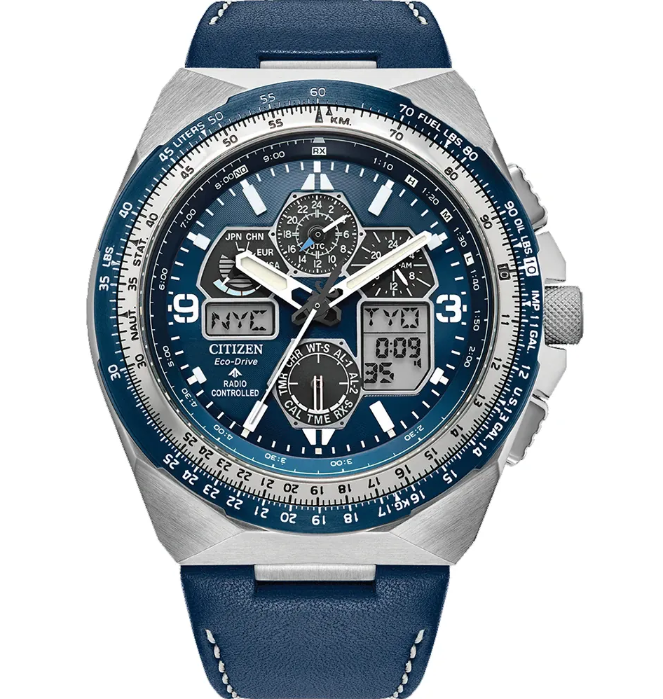 Pre-owned Citizen Skyhawk A-t Chronograph Promaster Gmt Jy8148-08l Blue Dial Men's Watch