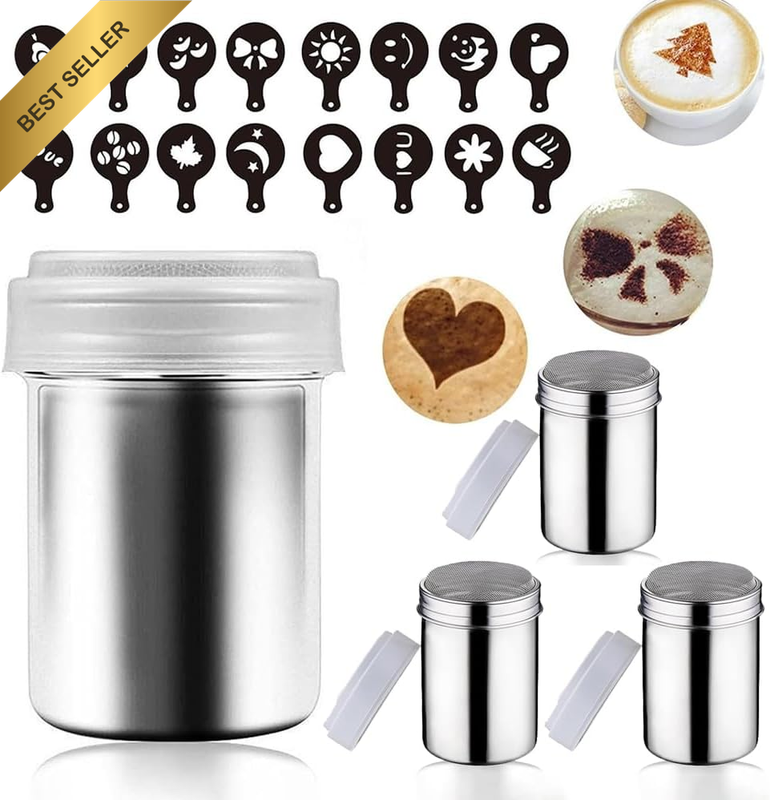20Pcs Stainless Coffee Stencils Latte Art,Coffee Mold Tool with 4 Stainless Stee
