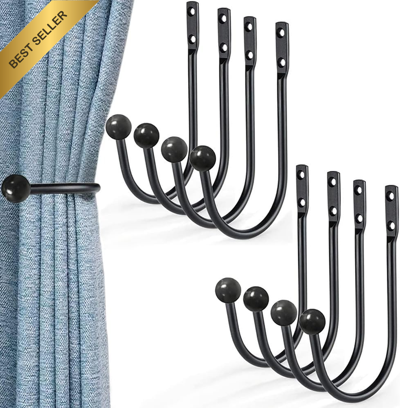 Curtain Tie Back Hooks, Wall Mounted Drapery Tiebacks, Set of 8 Wall Mounted Cur