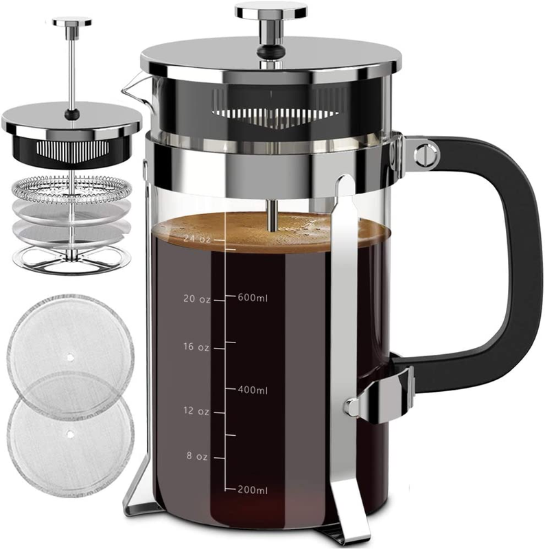 Coffee Maker 34oz 304 Stainless Steel French Press With 4 Filter, H