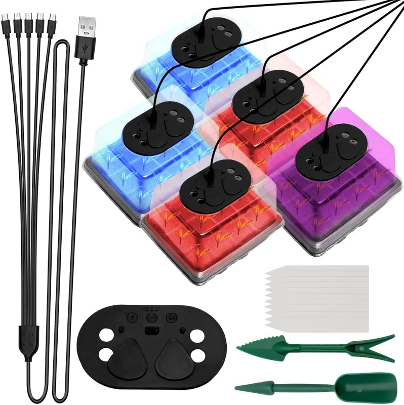 60 Cell Reusable Seed Starter Tray with Grow Light, 5 Pack Seed Starter Kit