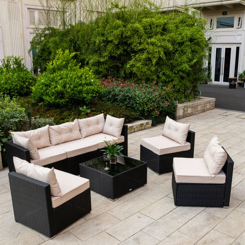 7 Pc Outdoor Patio Garden Furniture Rattan Sofa Sets With Soft