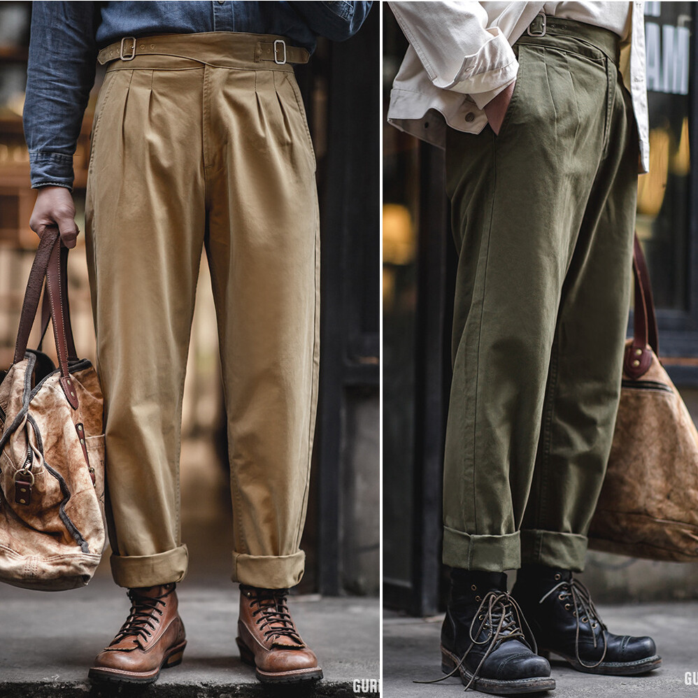 スーツ CULLNI/ Slim Flare Pintuck Gurkha Pants Men's High Waist Gurkha Pants Formal Slim Fit Dress Pants