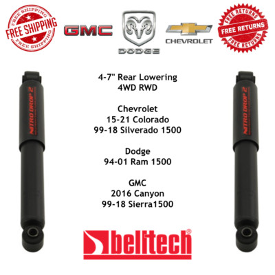 Belltech Nitro Drop 2 4-7'' Rear Lowering RWD 4WD Shock Pair For GMC Chevy Dodge