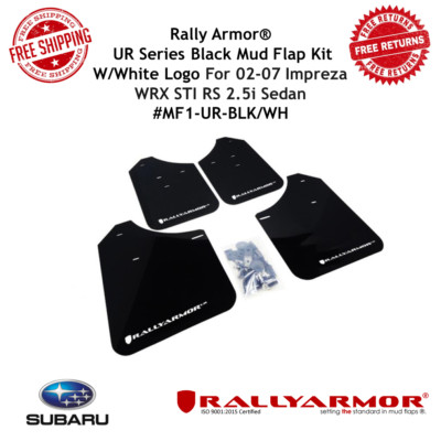 Rally Armor UR Mud Flap W/White Logo For 2002-07 Impreza WRX STI RS 2.5i Sedan