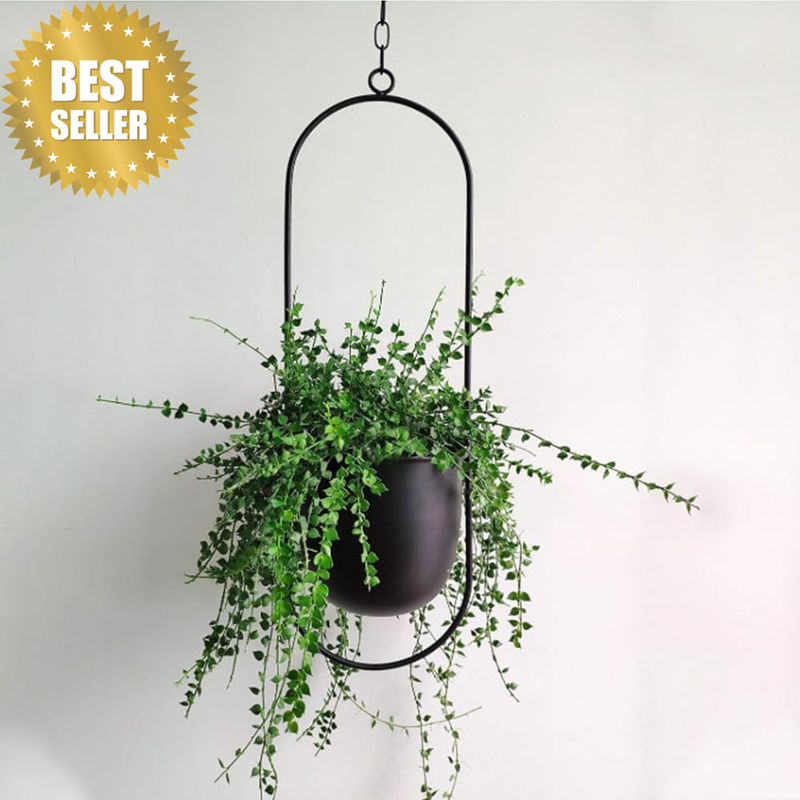 Boho Black Metal Plant Hanger, 14Cm Pot Diameter, Total Length 100Cm, Modern Pla