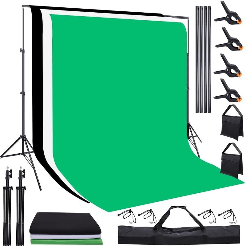 Photography Backdrop, 3X2M Adjustable Photoshoot Backdrop Stand, White Green Bla