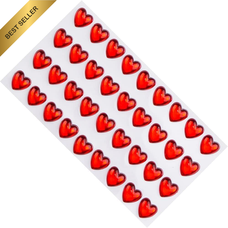 180Pcs Red 12Mm Acrylic Heart Rhinestone Sticker Crystal Gems Sticker Jewels Sti