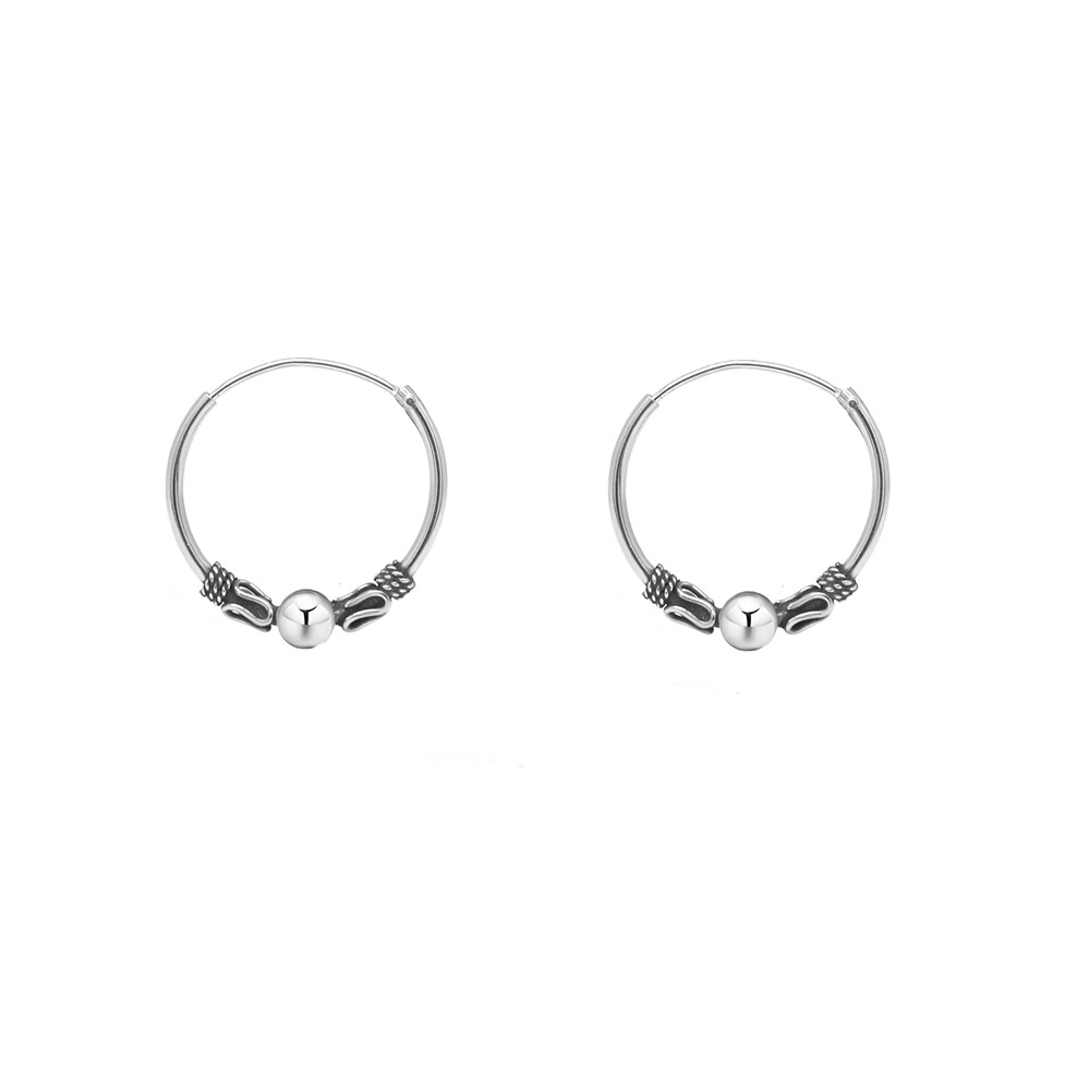 925 Sterling Silver Oxidized Tribal Bali Endless Hoop Earrings for Women & Girls