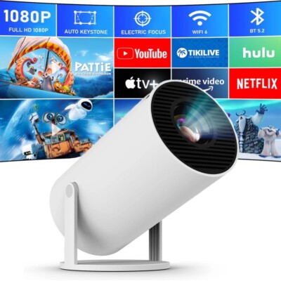 Mini Portable Projector 4K 260 ANSI Smart Projector WiFi 6 Bluetooth Android 11