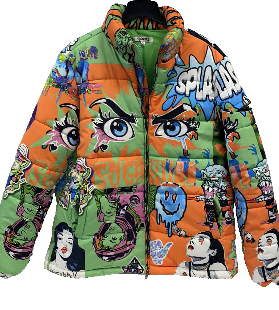 Sugarhill puffer Jacket 3XL art to wear bright colorful bold Sugarhill puffer Jacket 3XL art to wear bright colorful bold