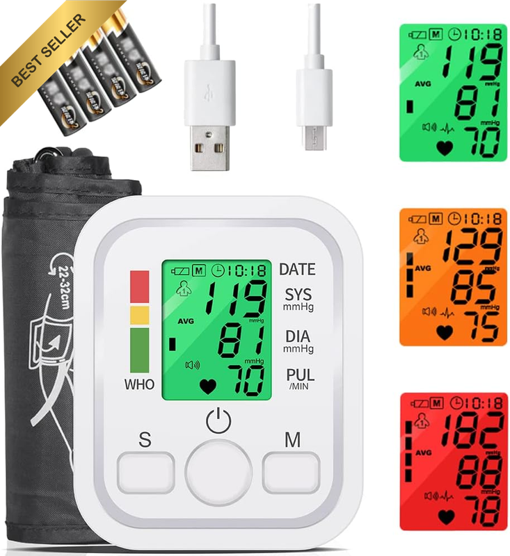 Essentialpro Blood Pressure and Pulse Rate Monitor with Dual Power, LCD Colour C