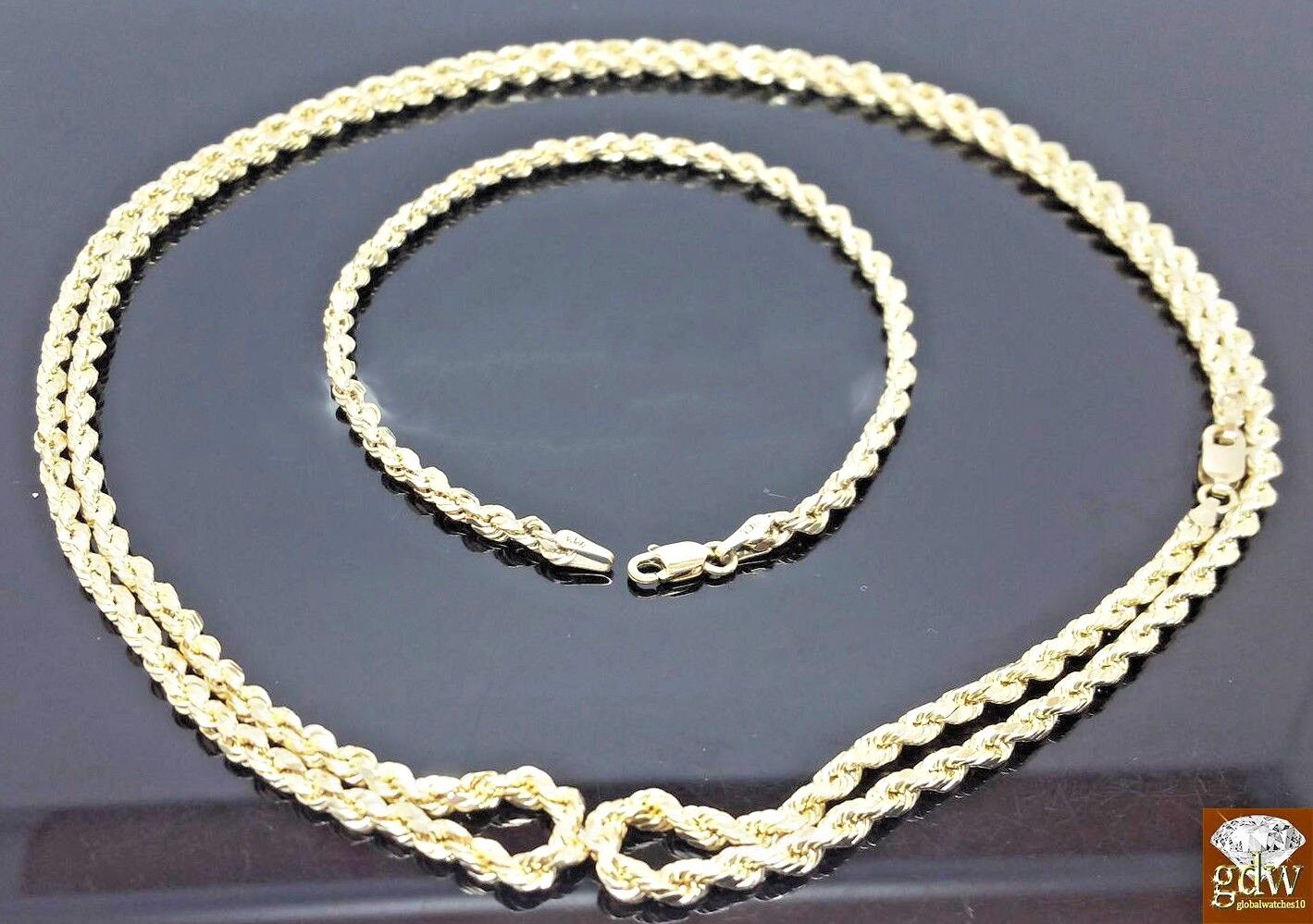 Pre-owned Globalwatches10 Real 10k Yellow Gold 26" Inch Rope Chain Necklace With 10k Bracelet Set