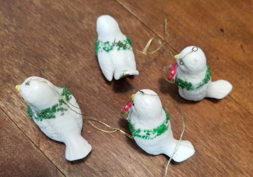 Vintage Set of 4 Rare Porcelain Bird Christmas Holiday Tree Ornament by FLAMBRO