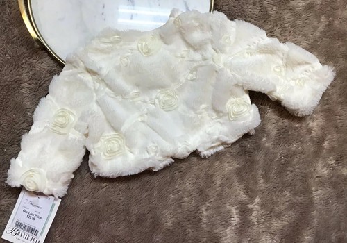 Bonnie Jean Girls Shrug Ivory Size 4 Faux Fur Roses Dressy