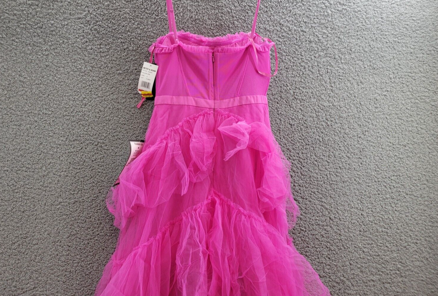 Betsy & Adam Mesh Corset Ball Gown Women's 2 Hot Pink Ruffled Back Zip Closure - Picture 10 of 15