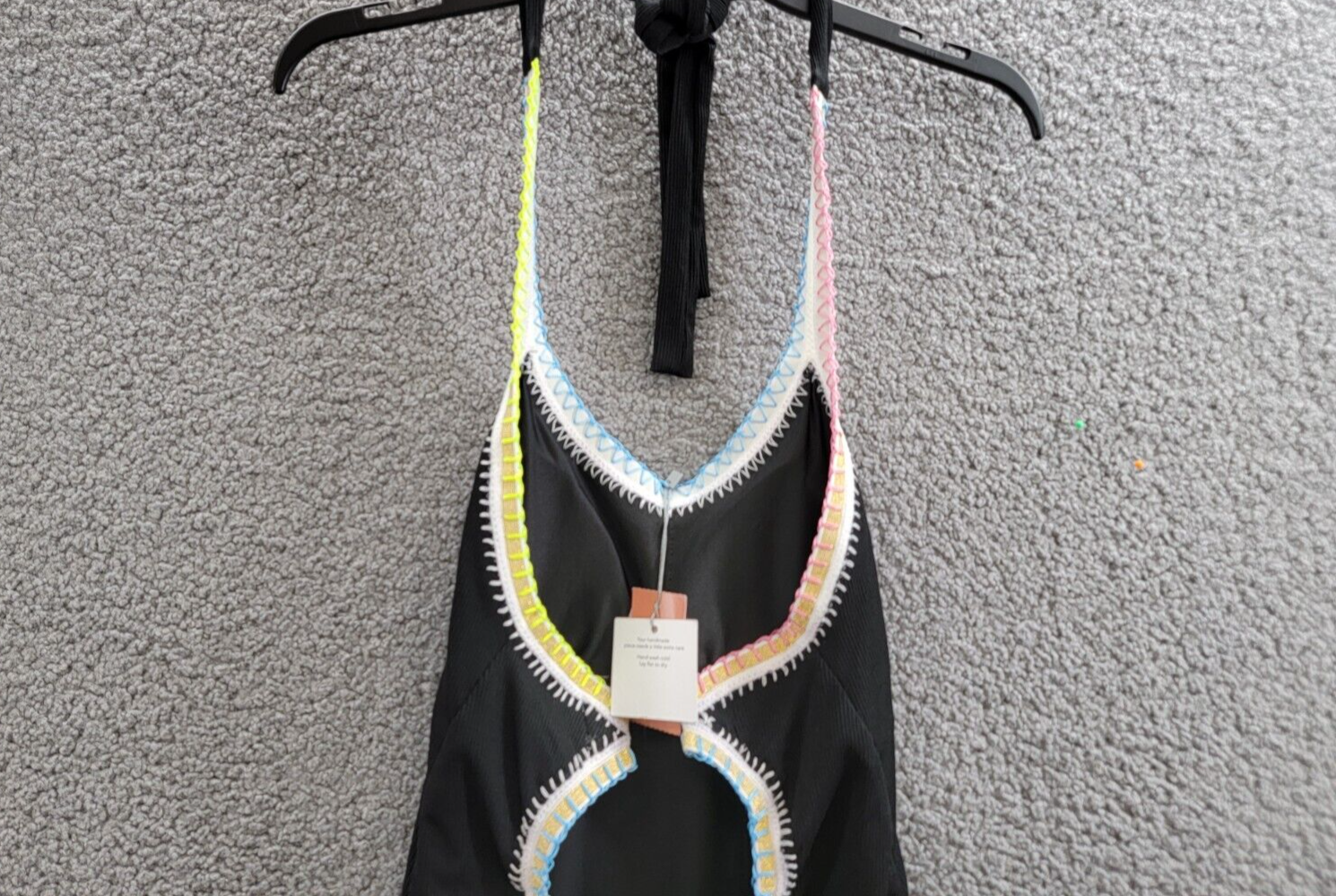 Ferrarini x PQ Crochet-Trim One-Piece Swimsuit Women's L Black Multi Tie Closure - Picture 10 of 13